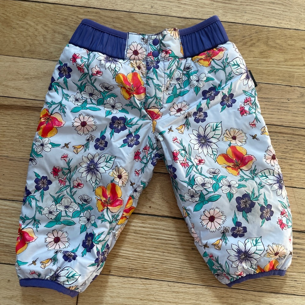 Patagonia Reversible Quilted Puffer Pants, 3-6M. Purple/Print Reversible